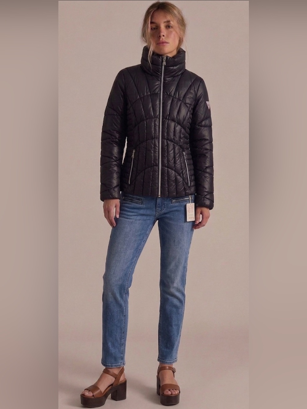 GUESS Black Lightweight Quilted Puffer Jacket Coat - Small